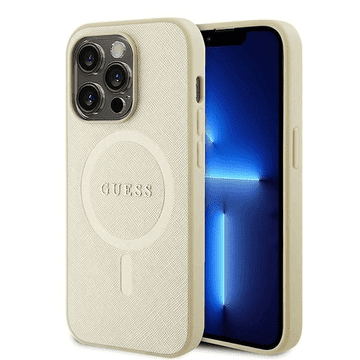Guess Originalna maskica GUHMP15LPSAHMCB s MagSafe Saffiano za iPhone 15 Pro - zlat