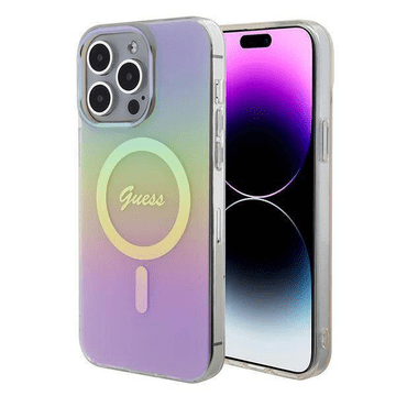 Guess Silikonska maskica za iPhone 15 Pro Max - MagSafe - Iridescent - GUHMP15XHITSP
