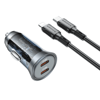 Borofone BZ26B avtopolnilec PD 45W 2x Type C QC 3.0 s kablom Type C - Lightning 1m - crn