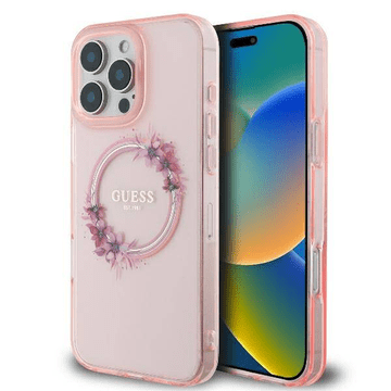 Guess Originalna maskica GUHMP16SHFWFCP za iPhone 16 - MagSafe - Cvijet - roza