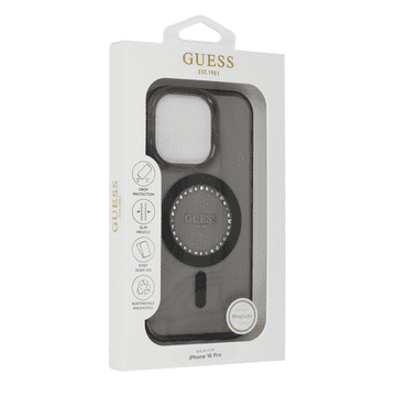 Guess Originalna maskica GUHMP16LPFTDTEK za iPhone 16 Pro - MagSafe - prozirna crna s kristalčićima