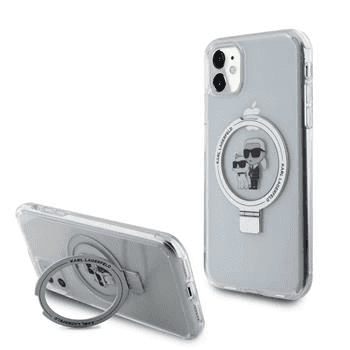 Karl Lagerfeld Originalni MagSafe silikonska maskica za iPhone 11 / iPhone XR - S stojalom - Karls full body - prozoren - KLHMN61HMRSKCH