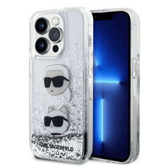 Karl Lagerfeld Originalna Silikonska maskica za iPhone 15 Pro - NFT Heads - prozirna tvrda zaštita s glitterom - KLHCP15LLDHKCNS