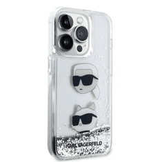 Karl Lagerfeld Originalna Silikonska maskica za iPhone 15 Pro - NFT Heads - prozirna tvrda zaštita s glitterom - KLHCP15LLDHKCNS
