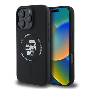 Karl Lagerfeld Originalna silikonska maskica MagSafe za iPhone 16 Pro Max - Karl i Choupette - crna - KLHMP16XSCMKCRHK