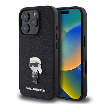 Karl Lagerfeld Originalna maskica za iPhone 16 Pro - Glitter IML NFT Iconic - crna maskica s sjajem - KLHCP16LGKNPSK