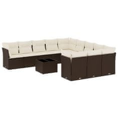 Vidaxl 12-dijelni set vrtnih sofa od poliratana s jastucima smeđi