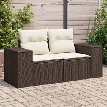 Vidaxl Vrtna sofa s jastucima, dvosjed, smeđa, poli ratan