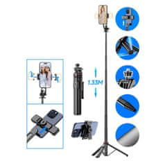 MG Tripod Bluetooth selfie štap s LED svjetlom 1.3m, crno