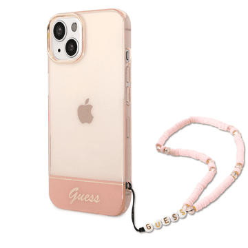 Guess GUHCP14SHGCOHP za iPhone 14 6.1 - roza silikonska maskica s perla zapestnicom