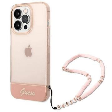 Guess GUHCP14XHGCOHP za iPhone 14 Pro Max - roza silikonska maskica s perla zapestnicom