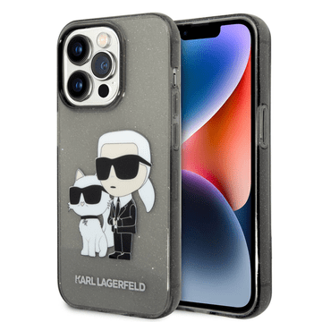Karl Lagerfeld KLHCP14LHNKCTGK za iPhone 14 Pro prozorno crni ovitek s bijelim detaljima - Glitter IML NFT Full Bodies