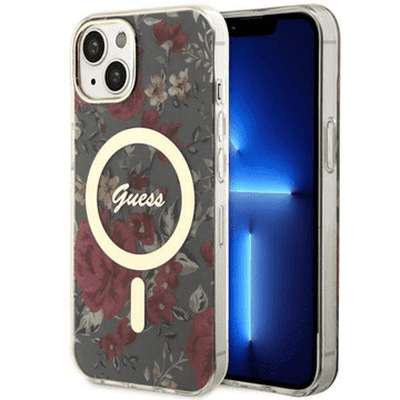 Guess Originalni ovitek Flowers GUHMP14SHCFWSA z Magsafe za iPhone 14 6.1 - kaki