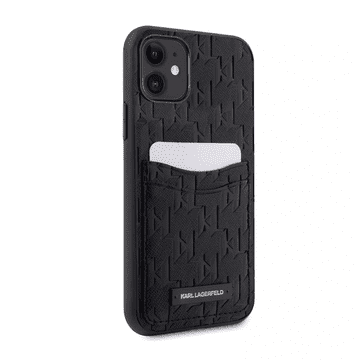 Karl Lagerfeld Originalna silikonska maskica za iPhone 11 - Saffiano Monogram - Slot za kartice - KLHCN61SAKLHPPK