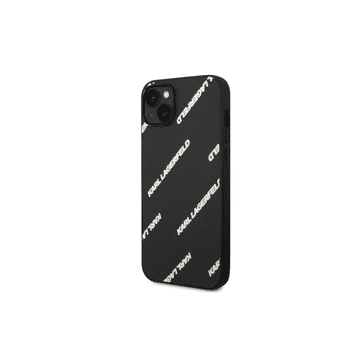 Karl Lagerfeld Originalan ovitek iPhone 14 Pro crna kožna zaštita s bijelim natpisom KLHCP14LPGMLKFK