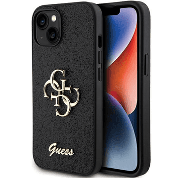 Guess GUHCP15SHG4SGK silikonska maskica za iPhone 15 - crna s šljokicama i zlatnim logom