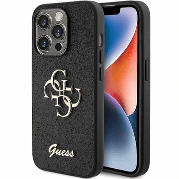 Guess GUHCP15LHG4SGK silikonska maskica za iPhone 15 Pro - crna s sjajnim detaljima i zlatnim logom
