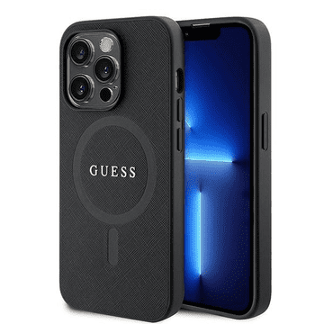 Guess Originalna silikonska maskica GUHMP15LPSAHMCK s MagSafe Saffiano za iPhone 15 Pro - crna