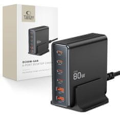 Tech-protect DC80W 6 Port GaN punjač PD 80W / QC, crno