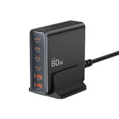 Tech-protect DC80W 6 Port GaN punjač PD 80W / QC, crno