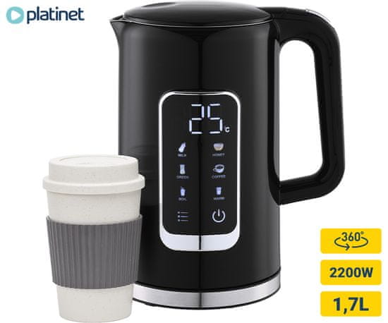 Platinet PEKR723 kuhalo za vodu, 1,7 l, Keep Warm, crni + šalica