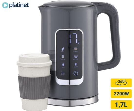 Platinet PEKR723 kuhalo za vodu, 1,7 l, Keep Warm, sivi + šalica