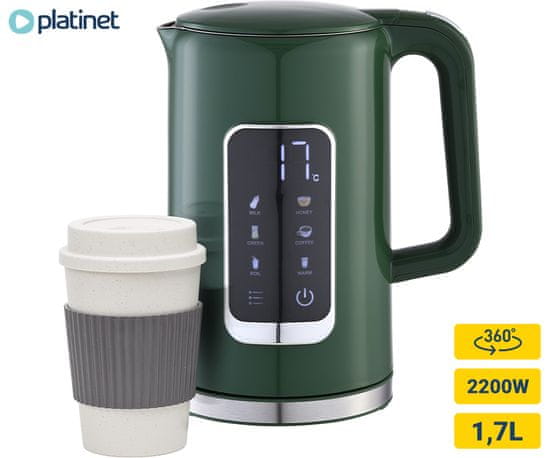 Platinet PEKR723 kuhalo za vodu, 1,7 l, Keep Warm, zeleni + šalica