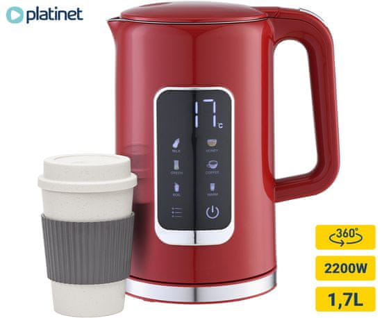Platinet PEKR723 kuhalo za vodu, 1,7 l, Keep Warm, crveni + šalica