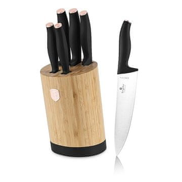 Berlingerhaus Set noževa s držačem BAMBOO 6 kom. nehrđajući čelik Crna ružičasta kolekcija
