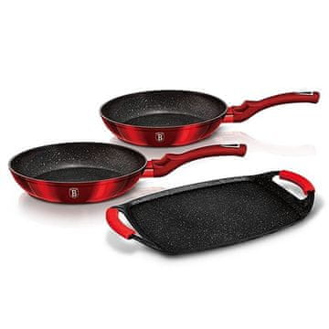 Berlingerhaus Set tava i ploča za roštilj s mramornom površinom, 3 komada, Burgundy Metallic Line