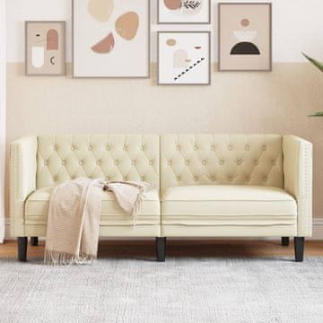 Vidaxl Dvosjed Chesterfield sofa, krem boje, presvučena umjetnom kožom