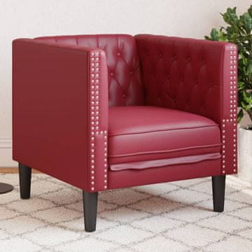 Vidaxl Chesterfield fotelja, vinsko crvena, presvučena umjetnom kožom