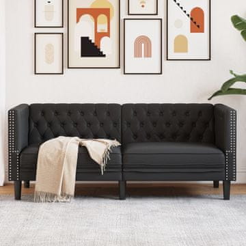 Vidaxl Chesterfield sofa, dvosjed, crna, presvučena umjetnom kožom