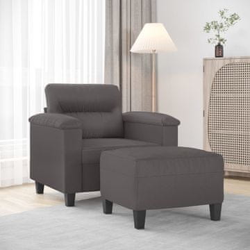 Vidaxl Fotelja s podnožjem, siva, 60 cm, umjetna koža