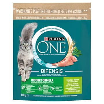 slomart Purina One Bifensis Adult Indoor bogata s puretinom i cjelovitim žitaricama - suha hrana za mačke - 800 g