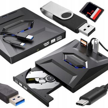 Dexxer 5u1 prijenosni vanjski CD i DVD uređaj 2 MB pisač USB 3.0 SD TF čitač