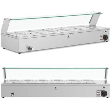 Royal Catering Grijač hrane na vodenoj kupki, grijaći bife s poklopcem 6 x GN 1/3 2100 W