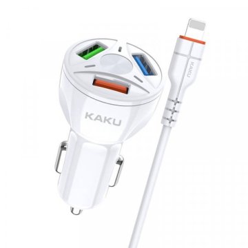 Kaku Avtopolnilec KSC-493 3.0 QC s kablom 1m Lightning iPhone 12 / 13 / 14 - bijel
