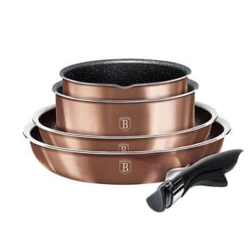 Berlingerhaus Set posuđa za kuhanje od 9 dijelova s uklonjivim ručkama, Rosegold Metallic linija