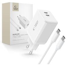 Tech-protect NC45W GaN punjač 2x USB-C 45W + kabel USB-C, bijela