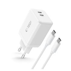Tech-protect NC45W GaN punjač 2x USB-C 45W + kabel USB-C, bijela