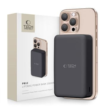 Tech-protect PB12 LifeMag MagSafe Power Bank 20000mAh, crno