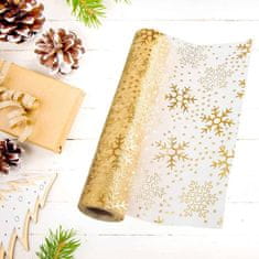 Netscroll Elegantni zlatni namizni tekač 300 x 28 cm, sjajna folija na mrežastoj teksturi, za božić, vjenčanja i svečane prilike, božićni dekor za stol, SnowFlake.