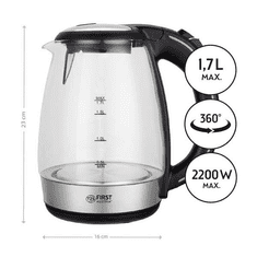 First Austria Bojler FIRST 1.7L, 2200W, staklo, crna ručka