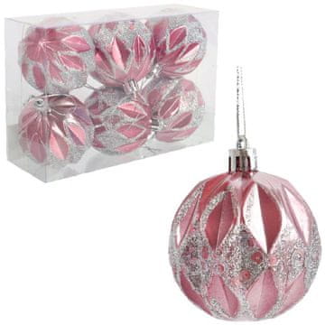 Set od 6 elegantnih plastičnih božićnih kuglica 6 cm - ružičasta boja