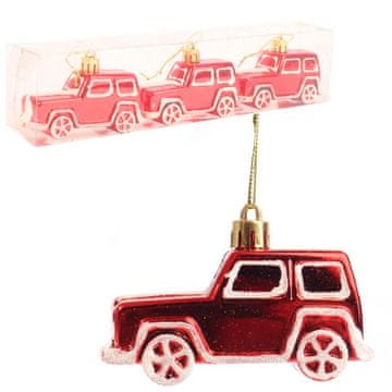 Božićne kuglice automobili - plastične, crvene, 8 cm - set od 3 komada