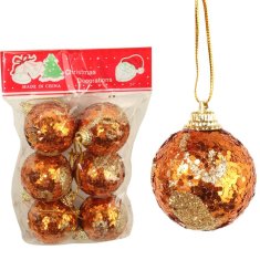 Set od 6 šljokicama ukrašenih narančastih kuglica, 6 cm