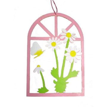 Ružičasti drveni okvir s margaritama 22x15cm