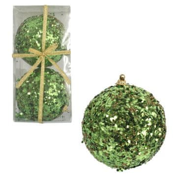 Elegantne stiroporne kuglice sa zelenim šljokicama 10 cm - komplet od 2 komada