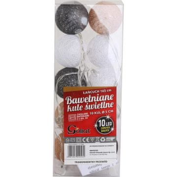 Pamučne LED kuglice, 10 komada, višebojne, na baterije, promjer 5 cm, smeđe-bež-bijele.